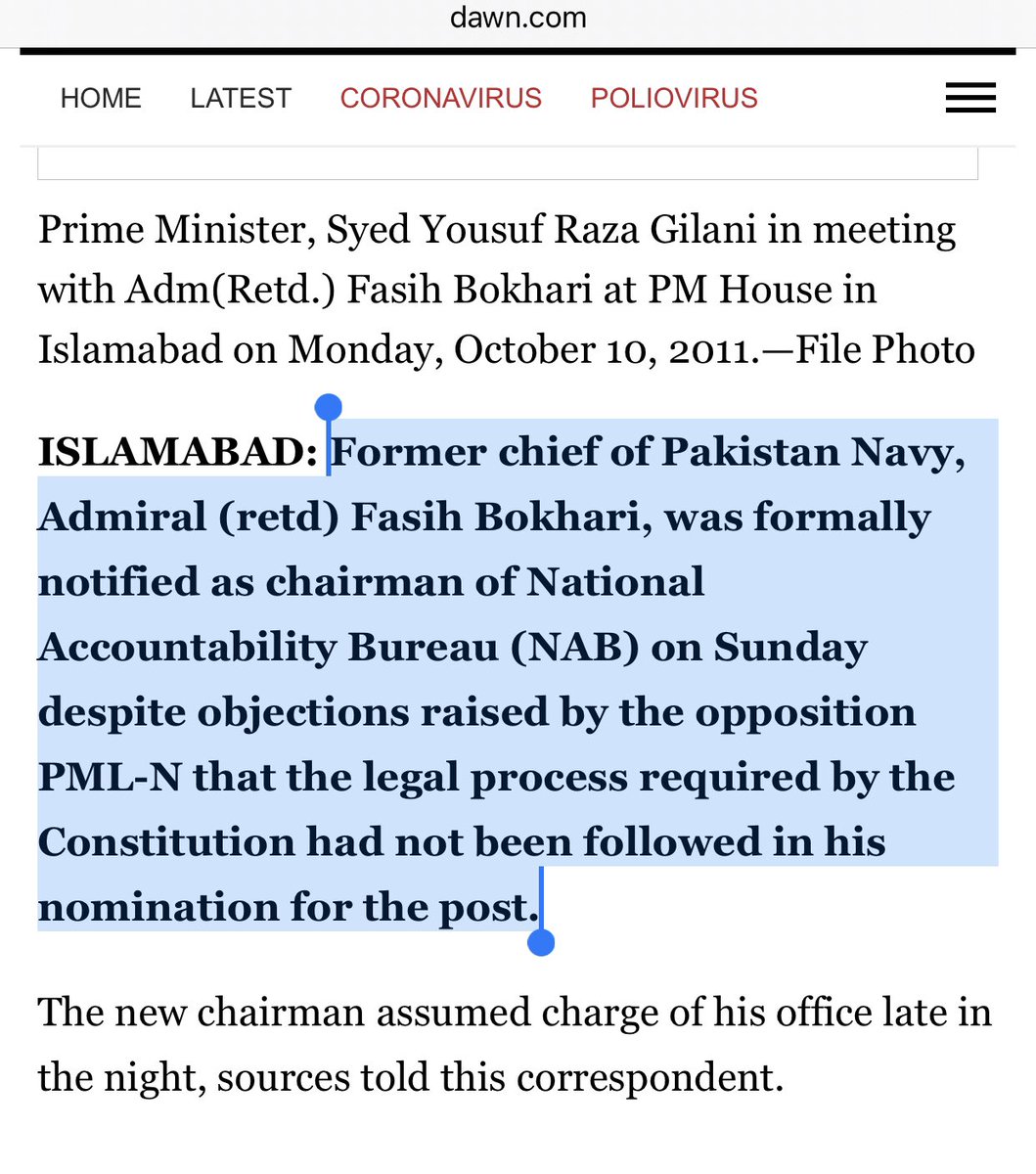 Upon the removal of Deedar Hussain Shah,PPP Govt appoints a new Chairman NAB,apparently without binding consultation after 18th Amendment(that by the way was passed unanimously & praised by all Parties in the Parliament back then).