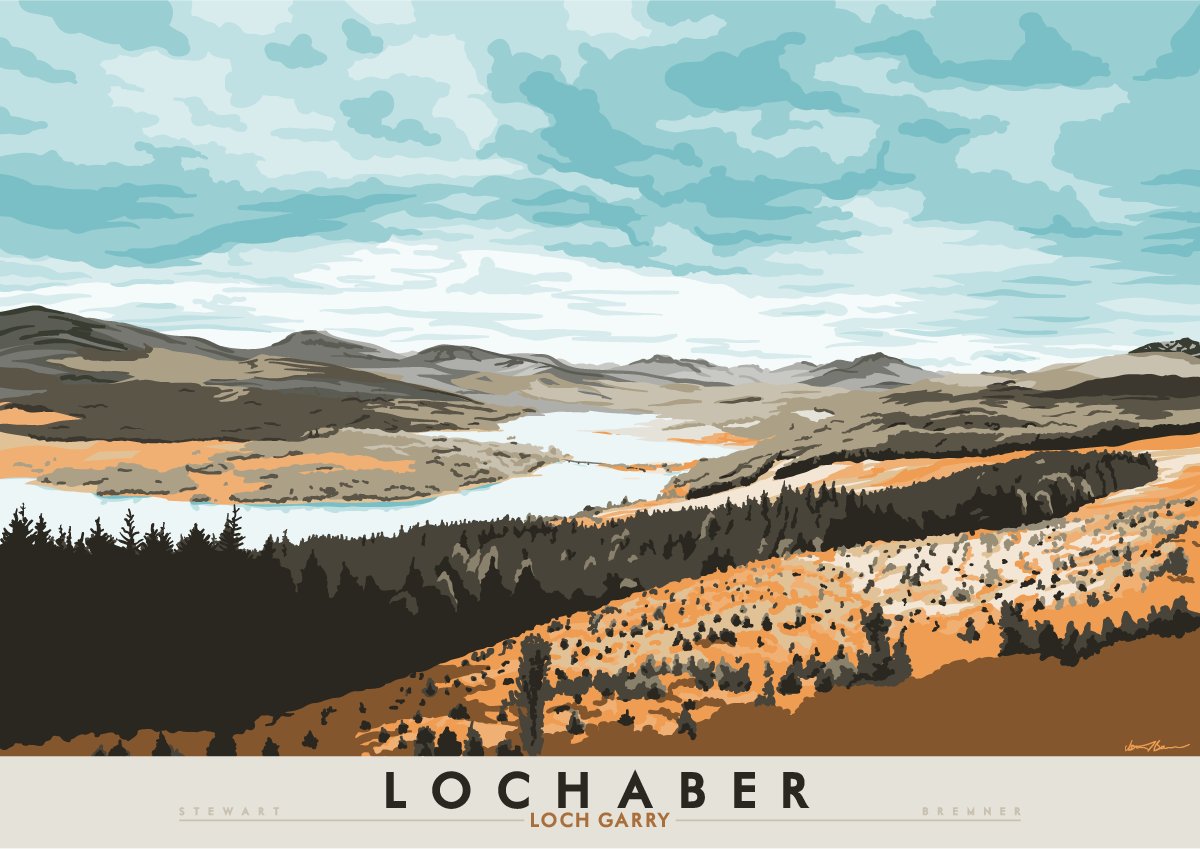 Back down the A82, take a right onto the A87 and you come to a view of Loch Garry that, if you squint, looks a bit like the map of Scotland. Nice.  https://indy-prints.com/collections/landscape-posters/products/lochaber-loch-garry