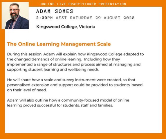 Very much looking forward to sharing insights into the Online Learning Management Scale developed at <a href="/Kingswood1890/">Kingswood College</a> this weekend as a part of <a href="/adolesuccess/">Adolescent Success</a> #adolextra Use this link to register adolescentsuccess.org.au/event-3888718 #aussieED #MYEdOz #mschat #edchat #onlinelearning #education