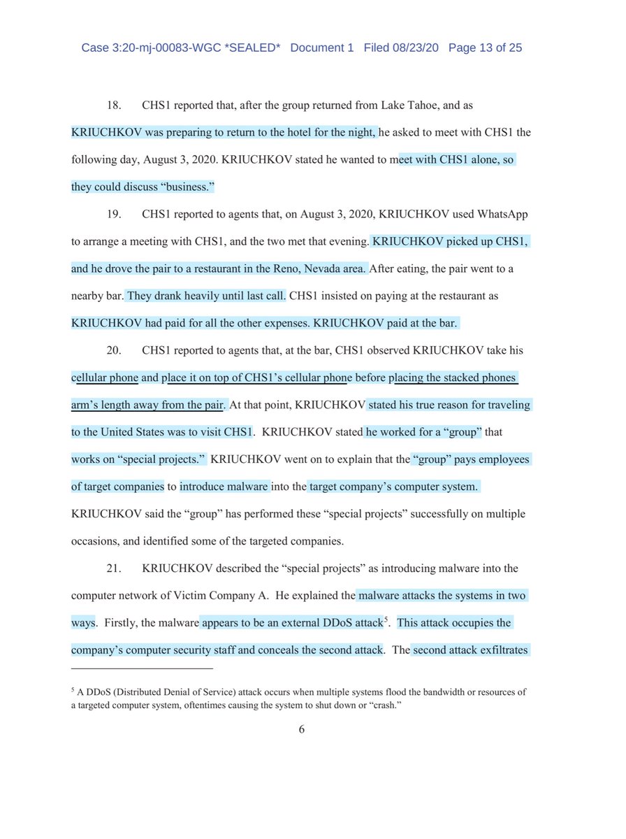 $500K vs $1M?“CHS1 is cooperating with the FBI because of patriotism..a perceived obligation to Victim Company A“CHS1 has not asked for and has not been offered any form of payment, including consideration regarding immigration or citizenship”Kriuchkov “special group” = GRU?