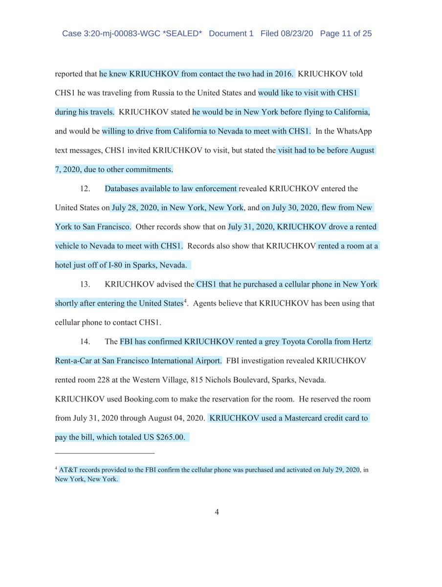 $500K vs $1M?“CHS1 is cooperating with the FBI because of patriotism..a perceived obligation to Victim Company A“CHS1 has not asked for and has not been offered any form of payment, including consideration regarding immigration or citizenship”Kriuchkov “special group” = GRU?