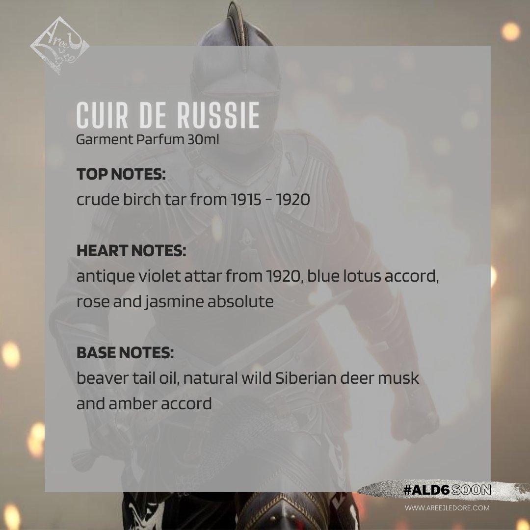 areejledore's tweet photo. #Sneakpeek CUIR DE RUSSIE - perfume notes, revised. Seems some of you guys have memorized it very well, thank you! 😆

__
#areejledore #ALD6 https://t.co/3CenGoybHW