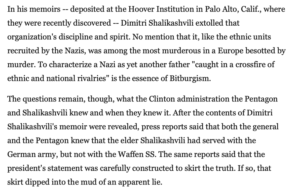 today's Discourse reminded that john shalikashvilli, one of the highest ranked generals in the US army and clinton's chairman of the joint chiefs of staff, had a father who was in the georgian SS and they tried to pass it off as an inspirational refugee story