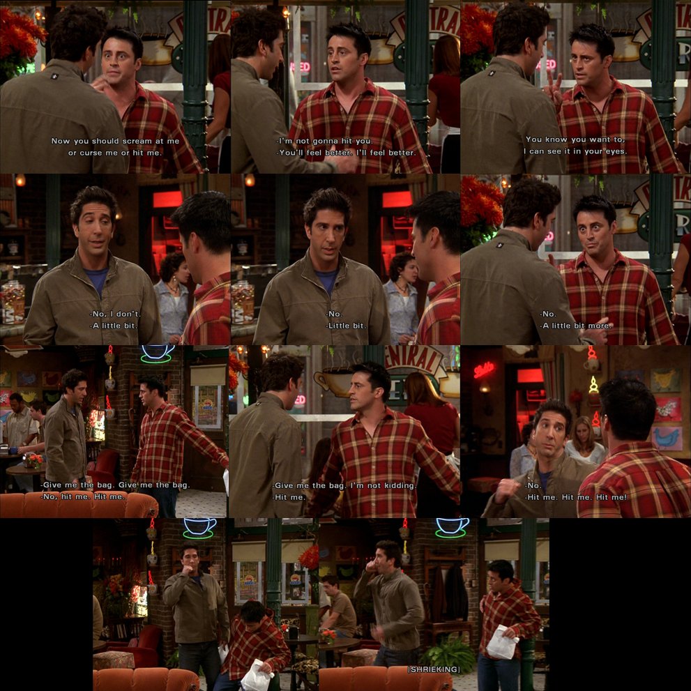 F.R.I.E.N.D.S Fan (Please RT) ar Twitter: “#Ross: Joey, give me the bag.  #Joey: Hit me! Ro: Joe I&#39;m not kidding… J: Hit me, hit me. Ro: No! J:  (shouts) Hit me! Hit