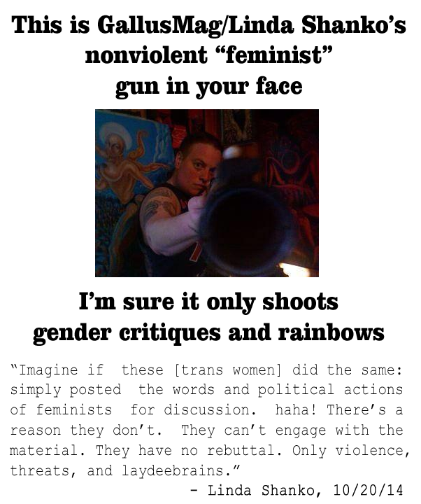TERF leaders have flashed their guns for some time now. GallusMag's GenderTrender was a major site for TERF organizing around the right-wing's so-called "bathroom bills".