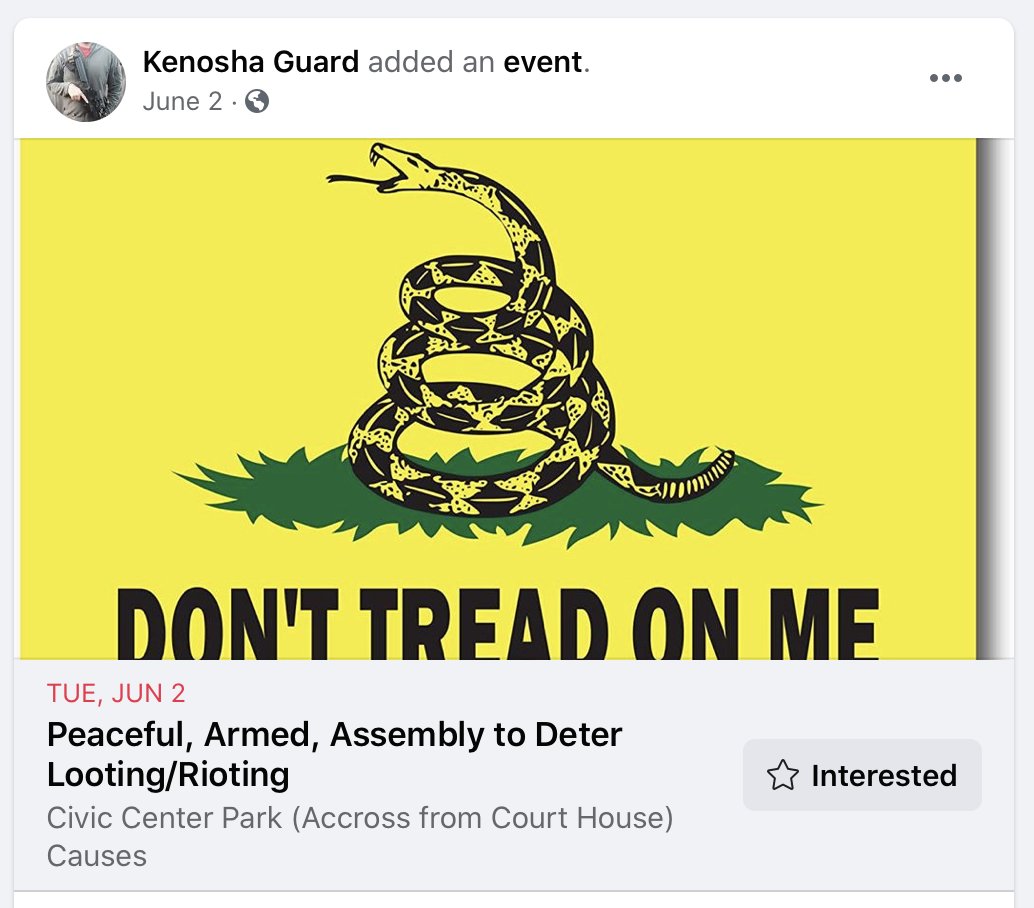 This event was organized by this group 'Kenosha guard':  http://www.facebook.com/kenoshaguard . Group was created June 2, 2020.
