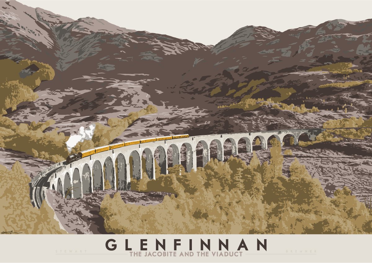 This is the only train you'll find in my shop. (I feel this is true, more than know it.) There are no wizards are on this train, however. Glenfinnan Viaduct and the Jacobite train. That's a lot of uses of the word 'train'.  https://indy-prints.com/collections/landscape-posters/products/glenfinnan-the-jacobite-and-the-viaduct