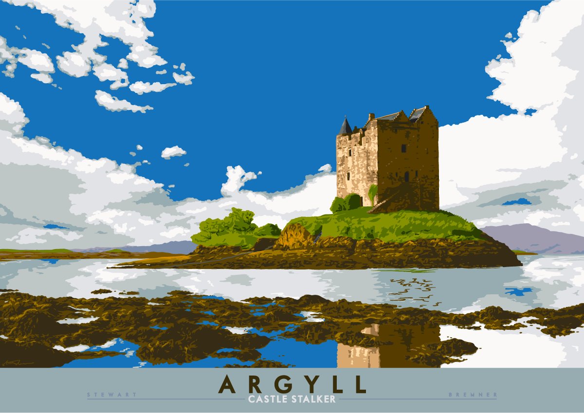 Castle Stalker. Another unpopular castle, at least from sales in my shop. No sales and no knights here, even silly ones.  https://indy-prints.com/collections/landscape-posters/products/argyll-castle-stalker