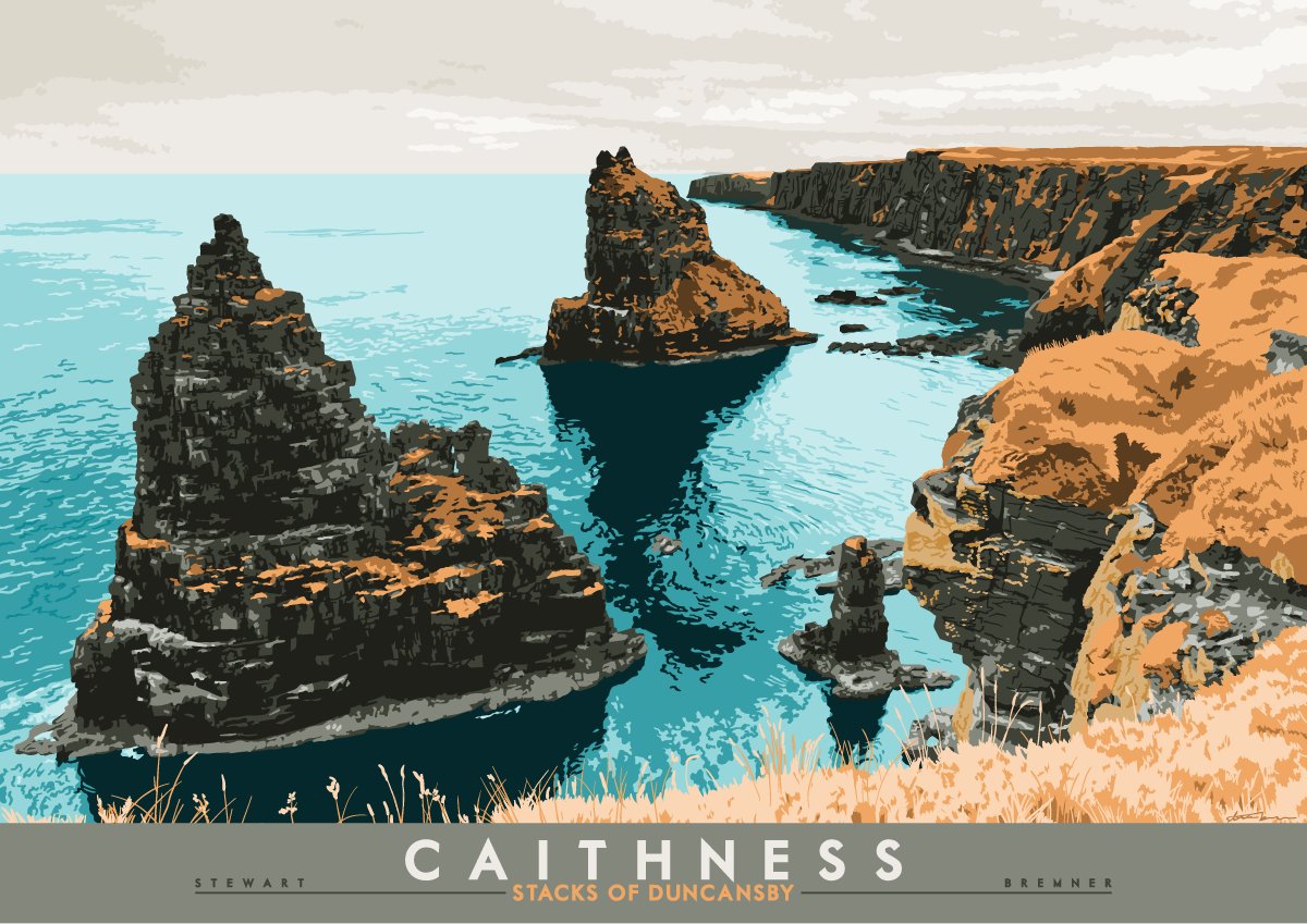 Drawing the Stacks of Duncansby was a bit of a long shot that totally did not pay off. No sales of either version. Did you know Caithness is where the name Bremner originated? I've traced my family there, to the island of Stroma in the 18th century.  https://indy-prints.com/collections/landscape-posters/products/caithness-stacks-of-duncansby