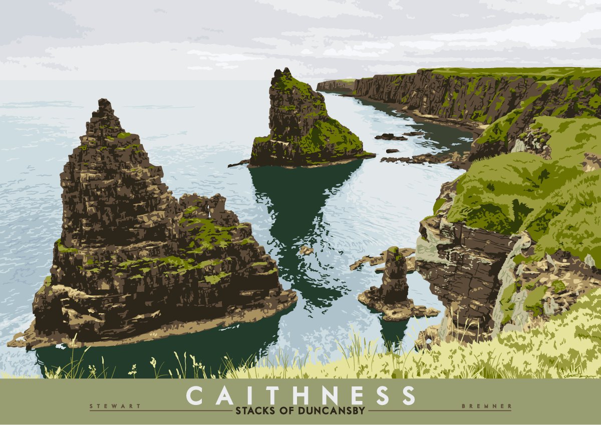 Drawing the Stacks of Duncansby was a bit of a long shot that totally did not pay off. No sales of either version. Did you know Caithness is where the name Bremner originated? I've traced my family there, to the island of Stroma in the 18th century.  https://indy-prints.com/collections/landscape-posters/products/caithness-stacks-of-duncansby