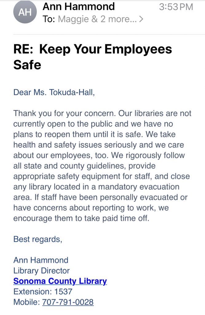 THIRDLY! I'm hearing tell that branches have run out of N-95s and so many staff menebera are operating without the necessary PPE to keep them safe from the smoke AND the virus.