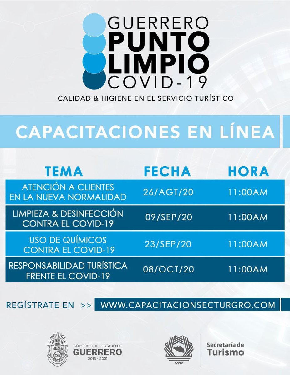 HectorAstudillo's tweet photo. .@Sectur_Guerrero inicia mañana la segunda etapa de la estrategia de capacitación a personal de 3,800 empresas de Guerrero para obtener la certificación del distintivo #PuntoLimpio, con el que el @GobiernoMX avala a los destinos que cuentan con condiciones sanitarias adecuadas. https://t.co/z0T4qtub17