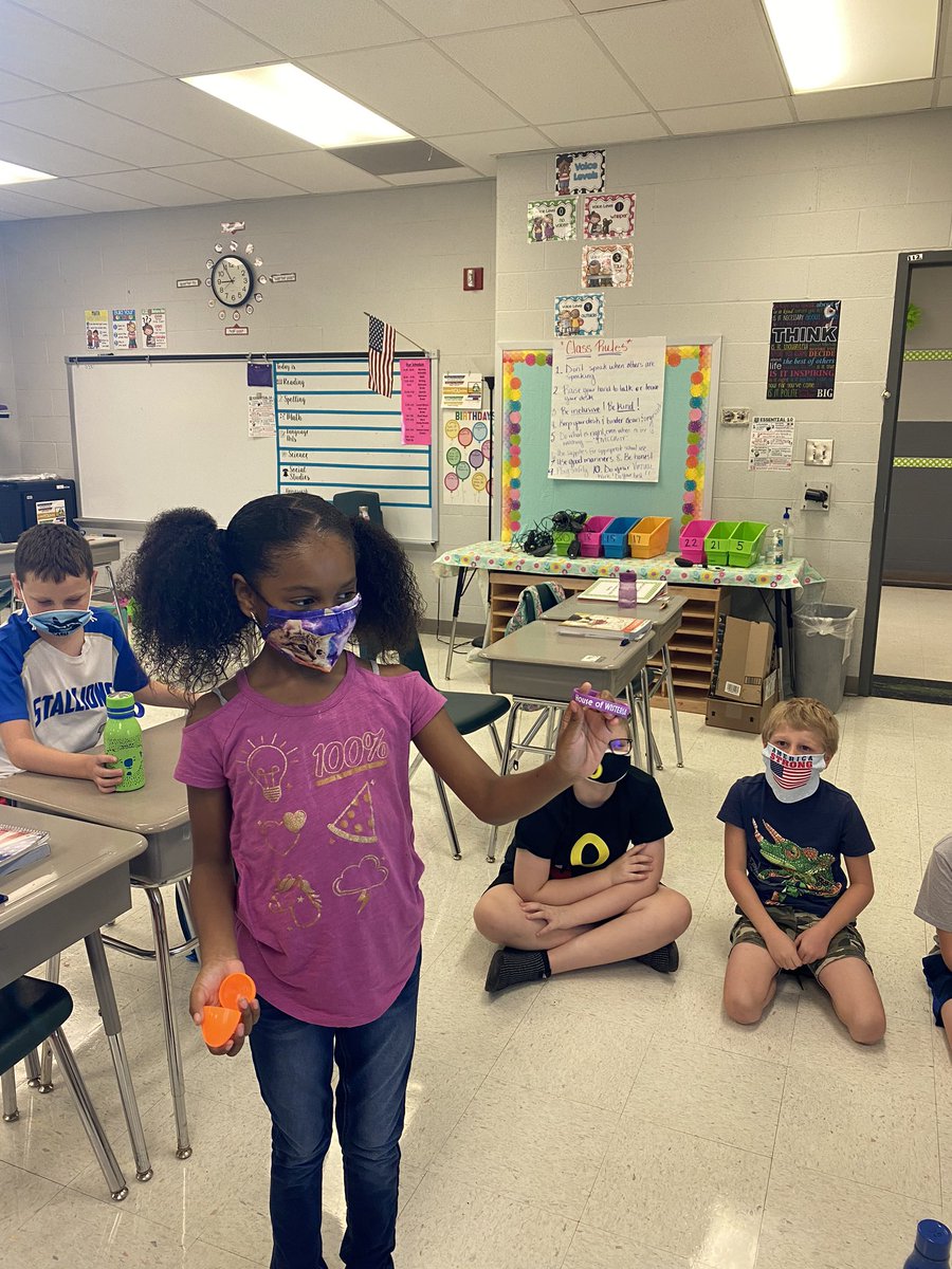 GTEVicky's tweet photo. Our new friend got sorted into a house today.  It was meant to be, she already had on a purple mask and shirt!!!Welcome to Wisteria and Green Tree. @GtePto @WSDinfo https://t.co/9IWQpbho4Q