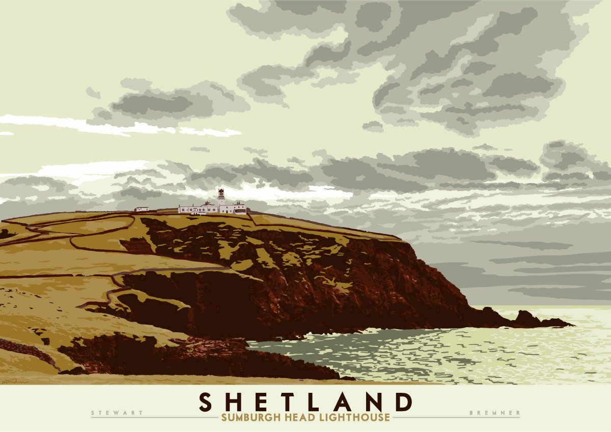 We're back on Shetland now and just along the coast fae the last one. It's Sumburgh Head Lighthouse. A delicate green in the morning light.  https://indy-prints.com/products/shetland-sumburgh-head-lighthouse