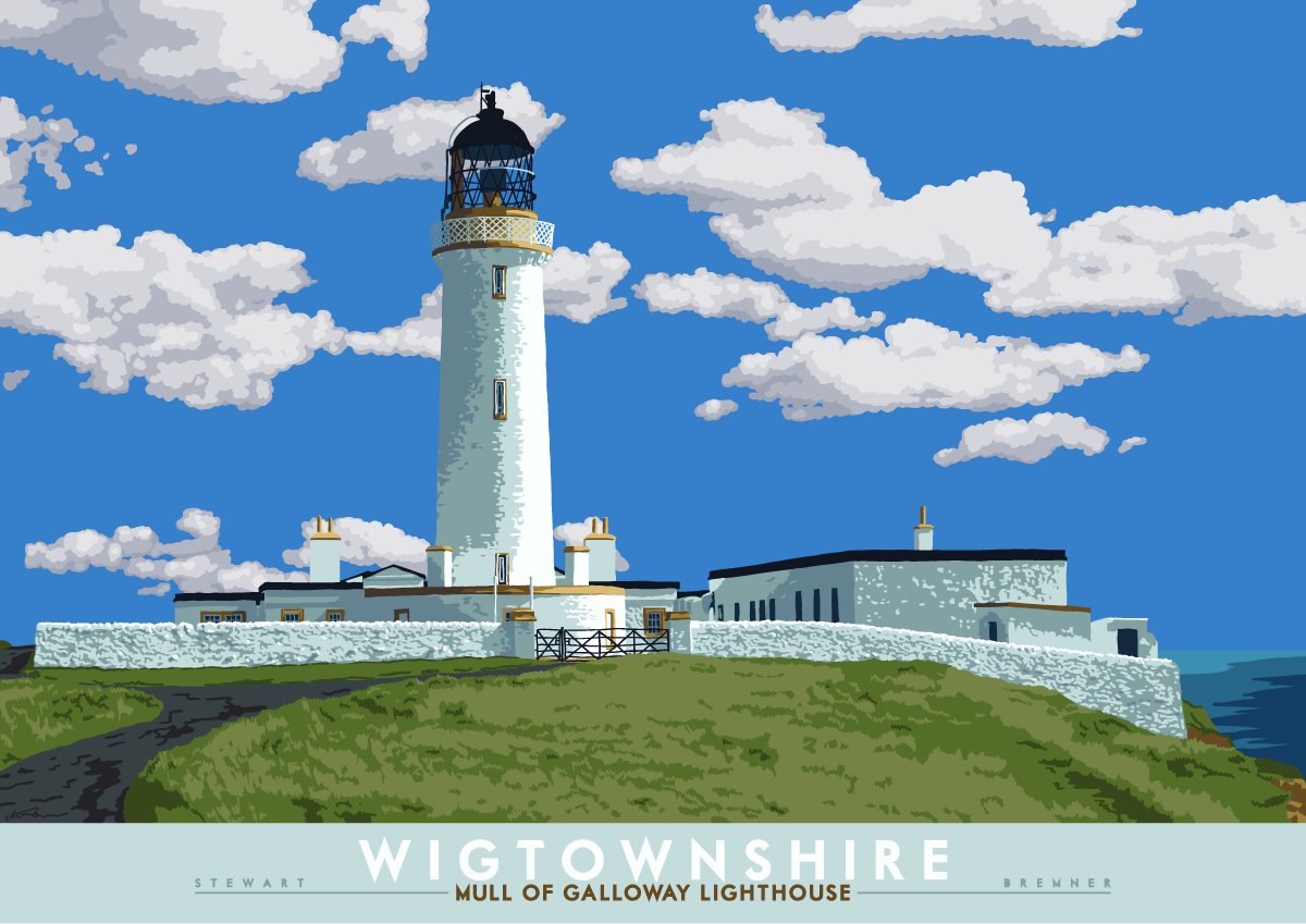 From one never-sold lighthouse poster to another, sooth an doon the watter fae the last yin. Was this oneonce hit by an aeroplane? Perhaps I imagined this. I no longer am googling.  https://indy-prints.com/products/wigtownshire-mull-of-galloway-lighthouse