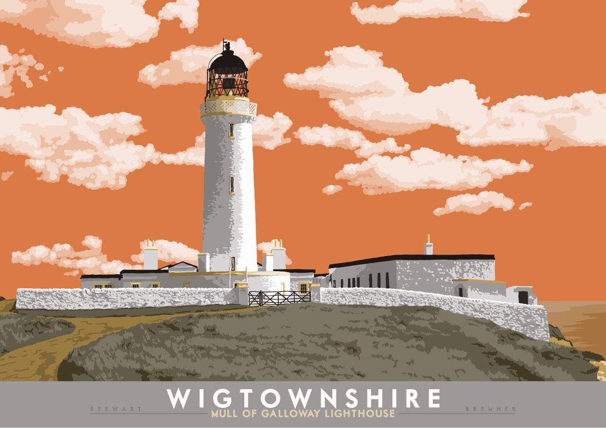 From one never-sold lighthouse poster to another, sooth an doon the watter fae the last yin. Was this oneonce hit by an aeroplane? Perhaps I imagined this. I no longer am googling.  https://indy-prints.com/products/wigtownshire-mull-of-galloway-lighthouse