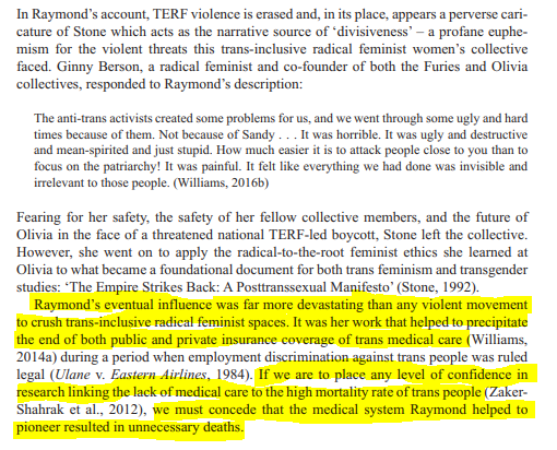 And, we should never forget that TERFs did 1/3 of the work that lead to the banning of trans care in public and private insurance, resulting in trans death. This, from a peer-reviewed chapter in The Sociological Review:  https://journals.sagepub.com/doi/abs/10.1177/0038026120938292