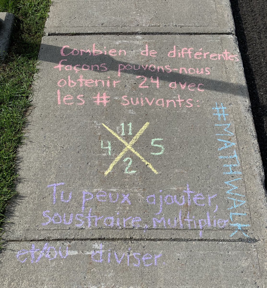 Combien de solutions pouvez-vous trouver au défi #mathwalk d’aujourd’hui?
Today’s #sidewalkmath problem translated from <a href="/carmelhealth/">Andrew Milne</a>