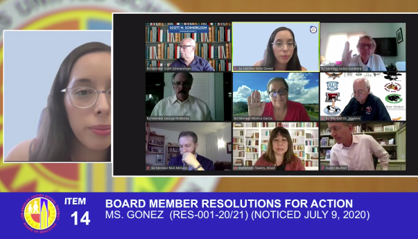 kystokes's tweet photo. JUST NOW: By 7-0 vote, @LASchools board members approve @Kelly4LASchools’ resolution calling for a plan to make Ethnic Studies a high school grad requirement by 2023-24.

The board motion also directs #LAUSD admins to ensure every school has an Ethnic Studies course by 2022-23. https://t.co/AOkCYIJdVI