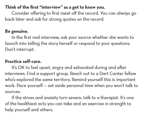 Can't say enough how much  @milesmoffeit's support and edits meant.Plus, from Miles,  @anjucomet & me, a tipsheet on trauma (for more check out the  @DartCenter at  https://dartcenter.org/ )