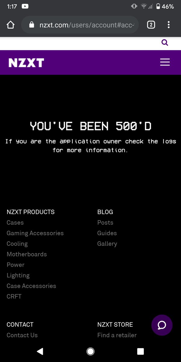 Robgbsn's tweet photo. @NZXT so I opened a ticket on your website as my cases power button broke (H440) and it just says "You've been 500'd" help?!? https://t.co/gzCiymL9c7