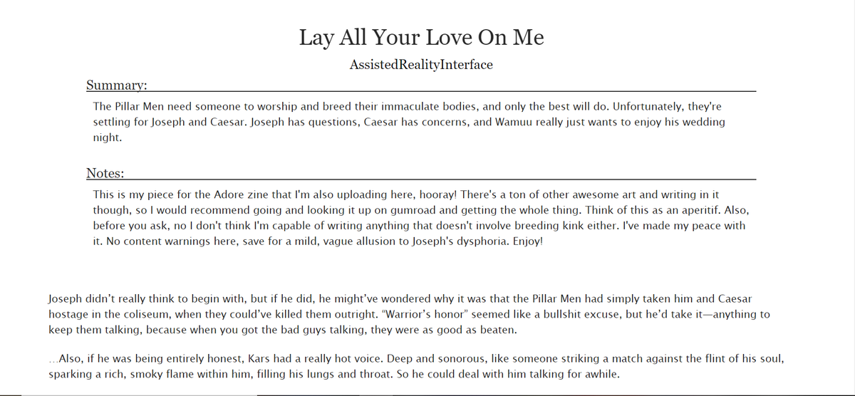 alterianrose's tweet photo. lay all your love on me | battle tendencies | caejose | whamseph | 6.3k | the pillar men put their immaculate bodies to good use for trans supremacy. wamuu enjoys his wedding night. joseph has Gender Concerns. yes of COURSE it's just more breeding kink! https://t.co/3r8QSxCCDn https://t.co/JLEVdKyuHv