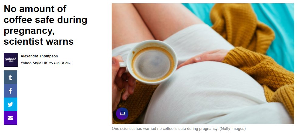 A new study has come out that hit headlines everywhere arguing that there's no safe level of caffeine intake during pregnancyI think it's worth a bit of a peer-review on twitter 1/n