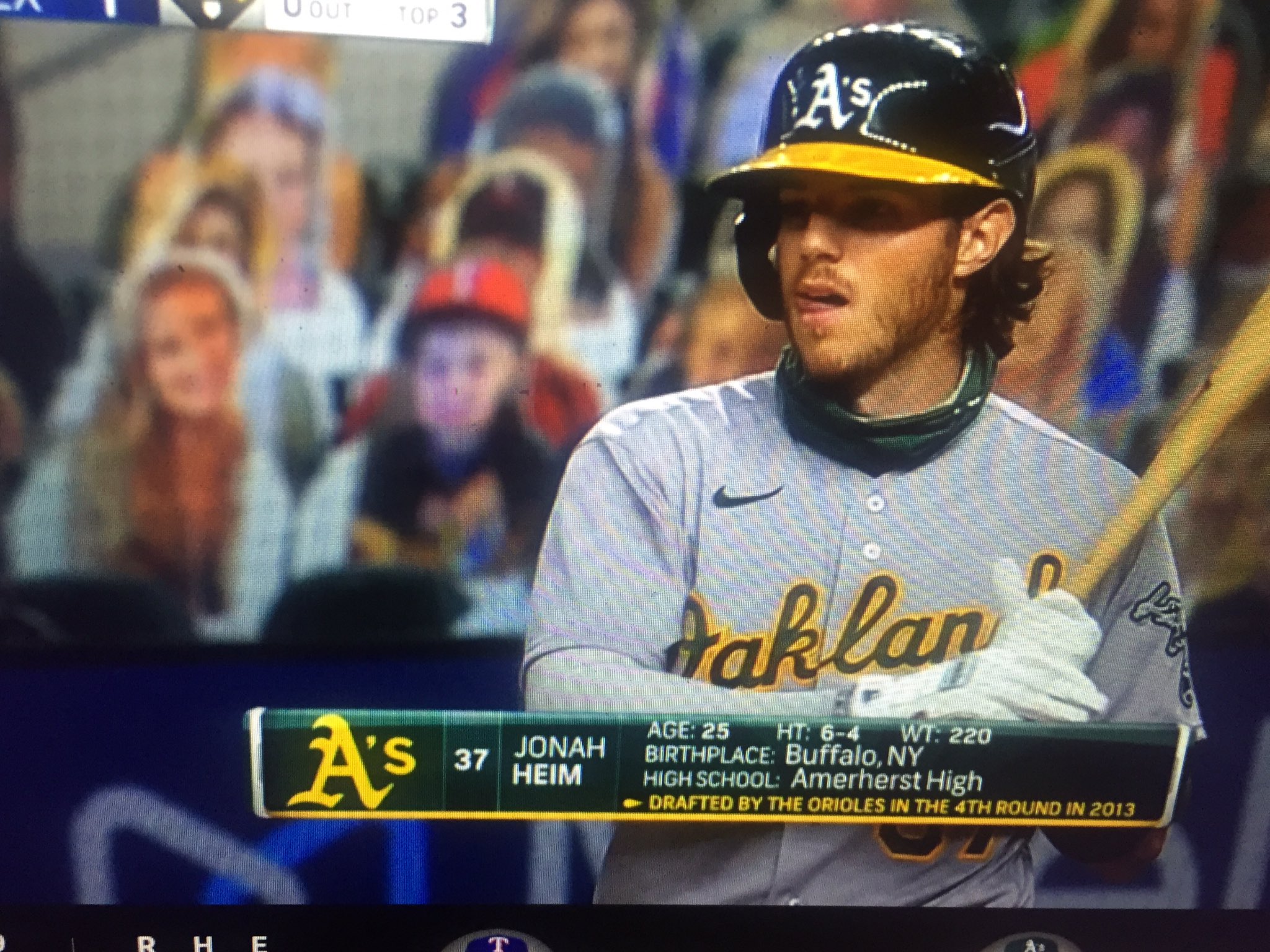 Mike Harrington on X: Jonah Heim's first MLB at-bat ends in a four-pitch  walk — and some love for Amherst High on the #Athletics broadcast:   / X