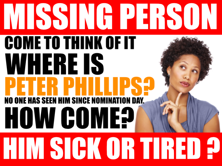 crystalclearja1's tweet photo. @JamaicaPNP @CVMTV @JamaicaGleaner ... the Question is WHERE IS @DrPeterPhillips missing in action since Nomination day?? Him SICK? Tired? https://t.co/2nuOFG2rEe