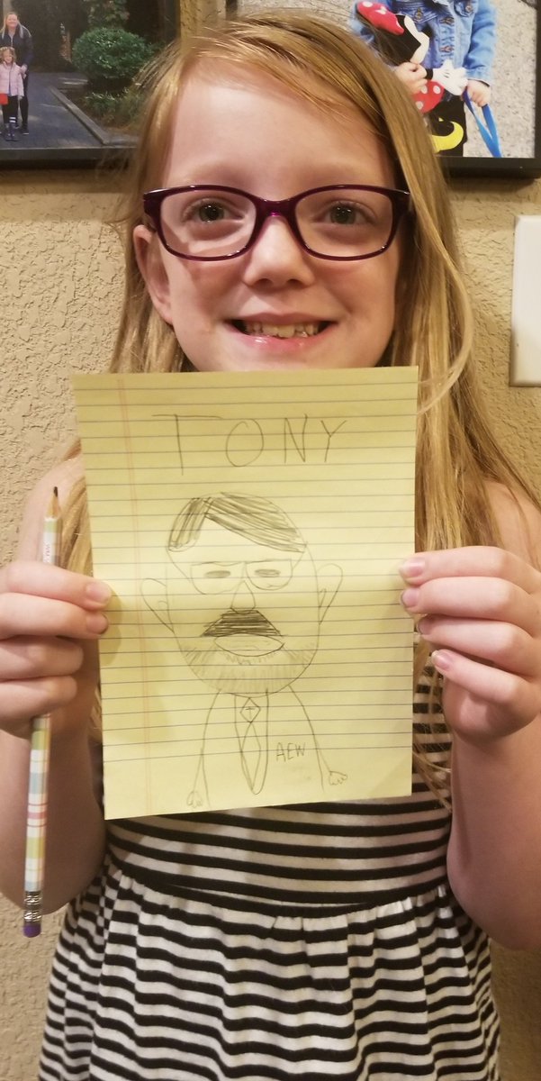 Irishnghtmare's tweet photo. @tonyschiavone24 Hey Tony my 9 year old daughter, Amelia, drew you while we were watching AEW Dark and asked me to share it with you :) https://t.co/v4pKgqcleO