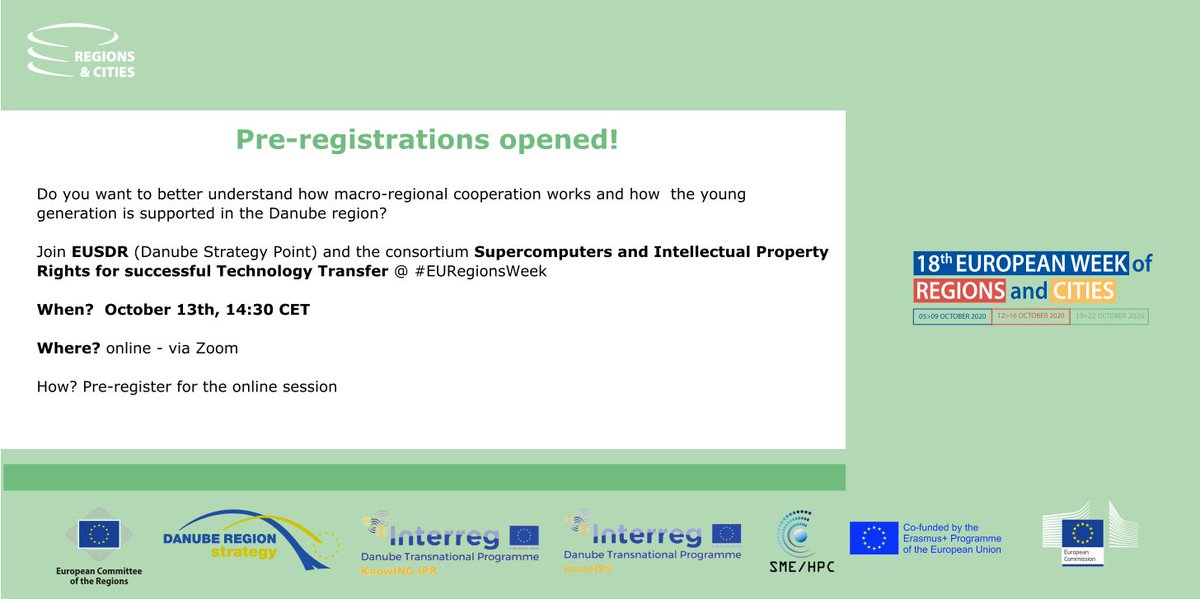 sme_hpc's tweet image. You have the #chance to pre-register now to attend our online session at the European week of Regions and Cities. 
#Opportunity available only until August 26th! 
Pre-register at: europa.eu/regions-and-ci…