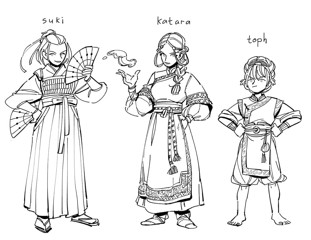 Avatar Gang part 1/2: Gurls.Some fun sketches, inspired by historical clothing but not necessary accurate  (mix and match of stuffs). I think I might as well upload it here. 