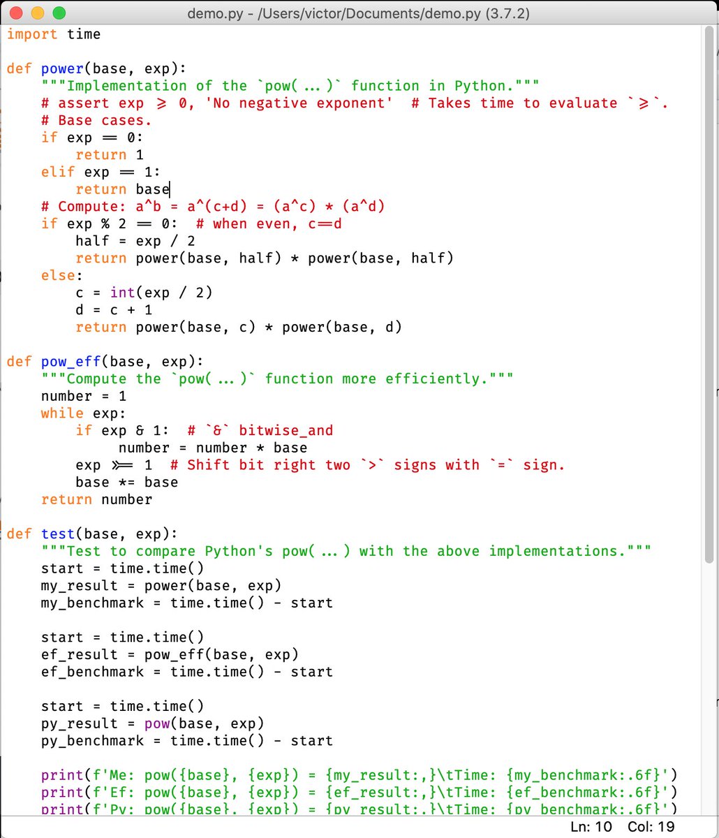 victor_iyi's tweet image. #PythonProTips There's always a clever solution to any problem.
Here's an implantation of the `pow(...)` function in Python. Given that the original function was written in C & more low level, this is the closest you can get with #Python.