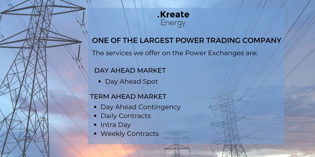 KreateEnergy's tweet image. Kreate Energy is one the most trustworthy members of both the power exchanges operational in India. To know about our services, write to us at info@kreateglobal.com.

#powertrading #powerexchanges #Services #dayaheadmarket #termaheadmarket