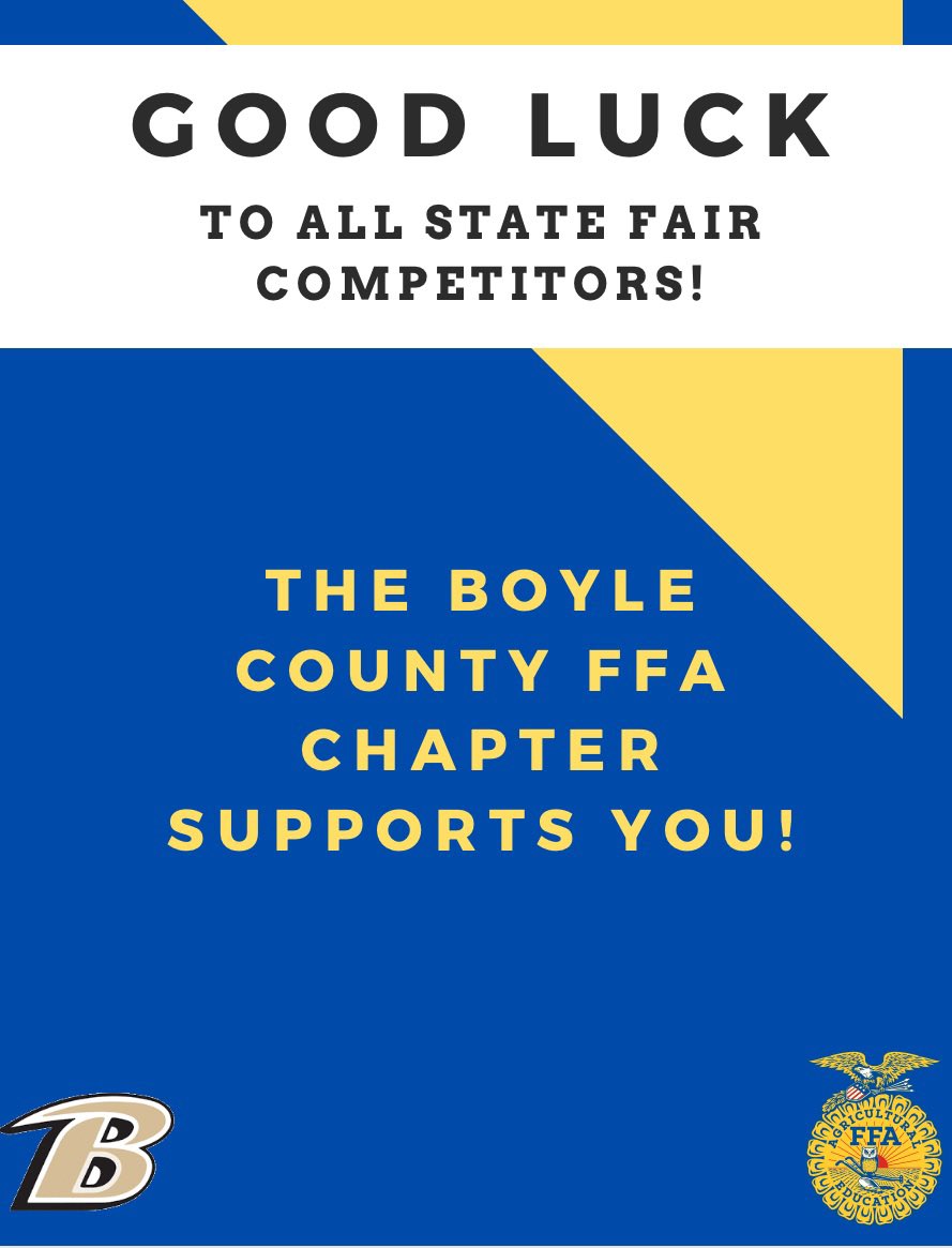 Good luck to all of the FFA members exhibiting livestock and participating in other Kentucky State Fair competitions!