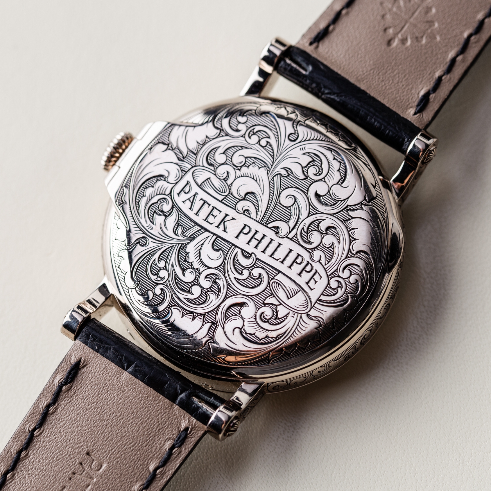 The 1916 Company WatchBox on X The 18k white gold case hunter style caseback center dial and clasp of this Patek Philippe Grand Complications reference 5160 500G 001 are all extensively hand engraved....