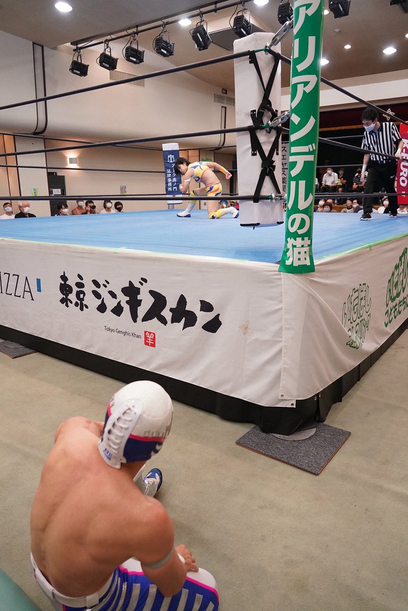 Pepe Tanaka 二度目のティヘラではやてを場外に投げた まるこはリング中央ではやてポーズまで披露 その後も見応え十二分な攻防が続く いたプロ