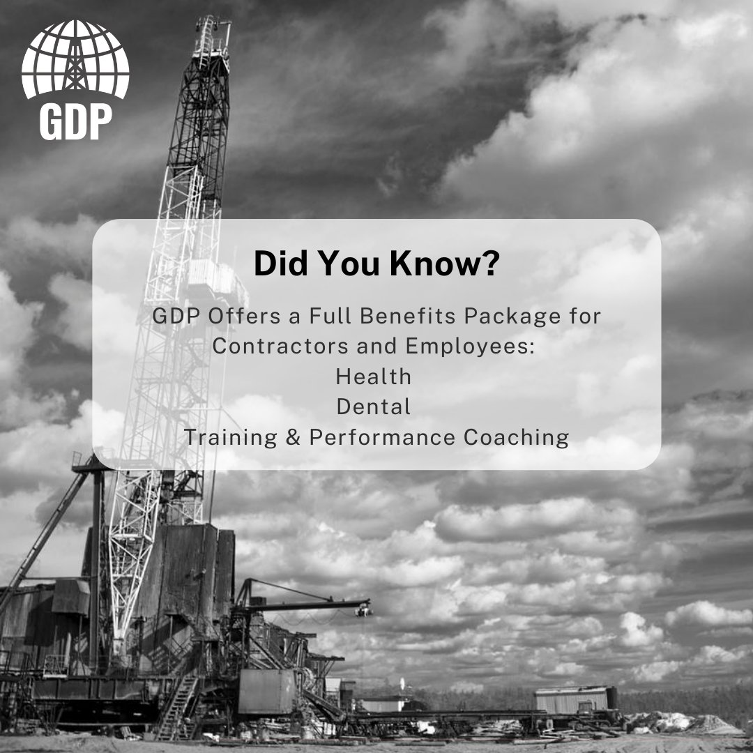 GDPdrilling's tweet image. Did you know? Joining the GDP team includes a full benefits package for contractors and employees: Health, Dental, Training, and Performance Coaching. gdpdrilling.com 
#TeamGDP #UpstreamEngineering #GDPTKO #DrillingCompletions #UpstreamExperts #RiskManagement #OilandGas