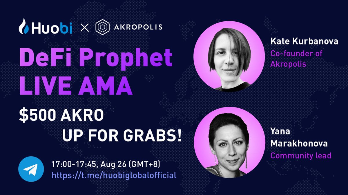 HTX_Global's tweet image. Why predict $AKRO to win?

Attend this AMA to find out!

Join Huobi x Arkopolis 
AMA!

🎉$500 in $AKRO up for grabs!

Join t.me/huobiglobaloff…
Follow 
@HuobiGlobal 
+ @akropolisio

🔁Retweet + tag 5⃣

10 lucky winners!  #Predict2Win
