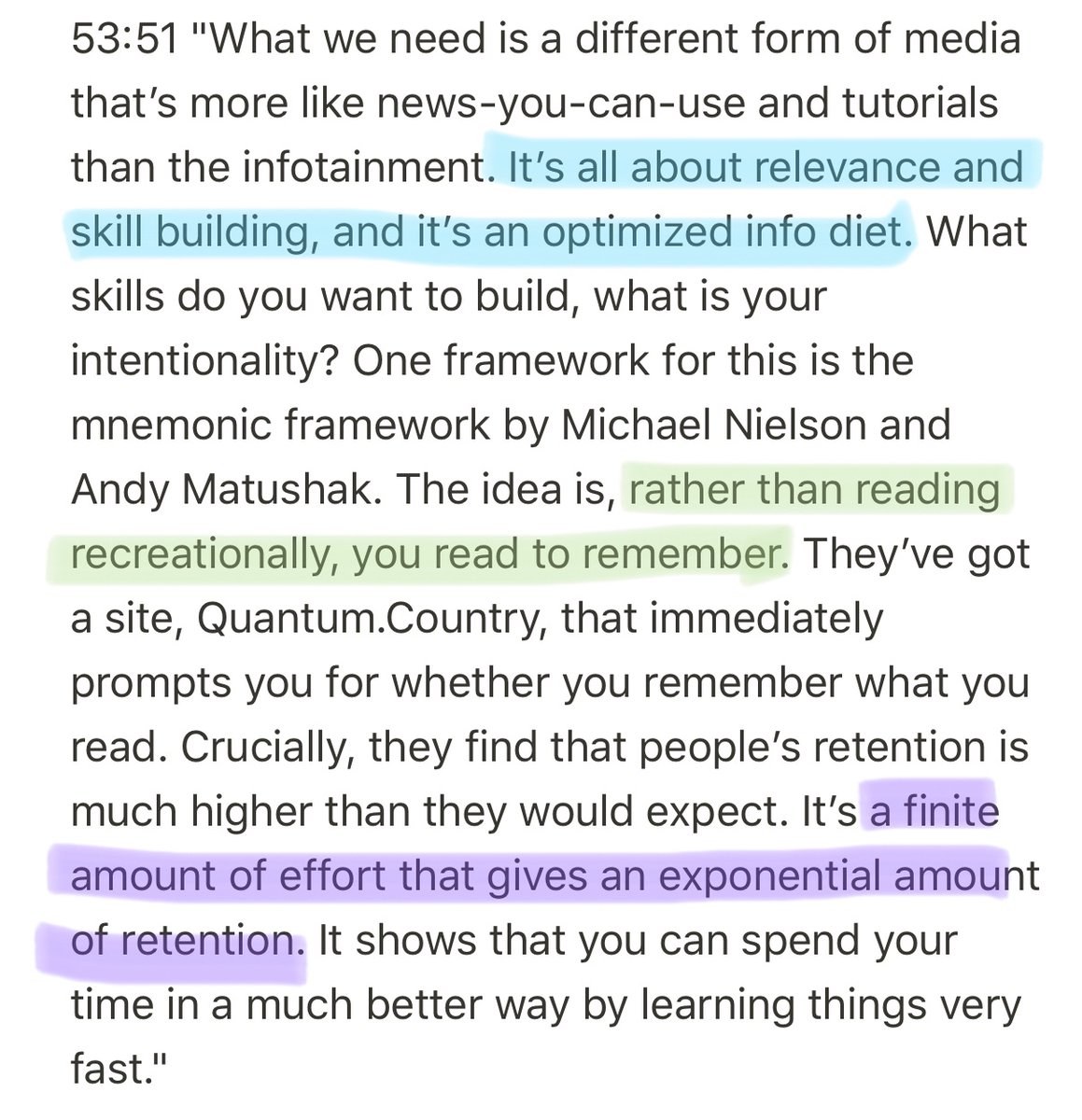 The world is ready for a well-designed, fun to use spaded repetition learning tool. “The idea is, rather than reading recreationally, you read to remember.” —  @balajis