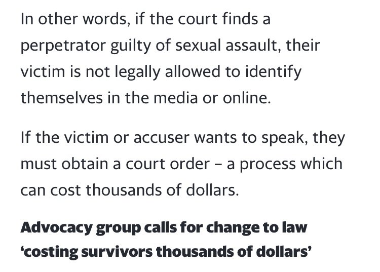 this law targets victims of sexual abuse who want to share their story, but also those who would struggle financially in paying for courts and the $3000 fines if they publicly express their story w their real name  https://www.google.com/amp/s/au.lifestyle.yahoo.com/amphtml/new-victorian-court-law-gags-abuse-survivors-031749925.html