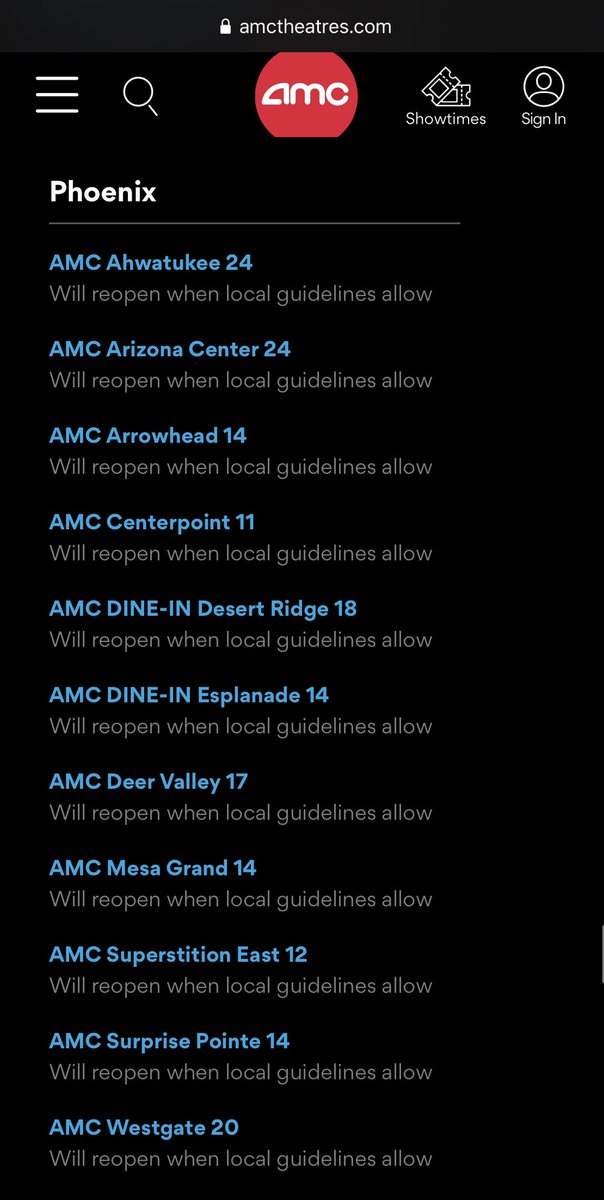 . @AMCTheatres has begun reopening theaters in other states, with more planned for early September. No announcements yet for Phoenix, but here is their market web page, which should be a good resource. I like how you can see the entire market in one glance,  https://www.amctheatres.com/amc-safe-and-clean