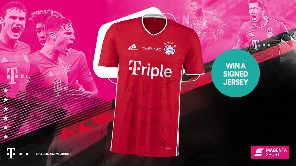 FCBayernEN's tweet photo. 🏆 A shirt of champions! 🙌

From all the comments, we'll be drawing a limited and signed 𝕋𝕣𝕖𝕓𝕝𝕖 jersey! 🔴⚪

#MiaSanChampions @deutschetelekom 

🔗 T&amp;Cs: https://t.co/zvMR1dck9i https://t.co/cquQsxJmXS