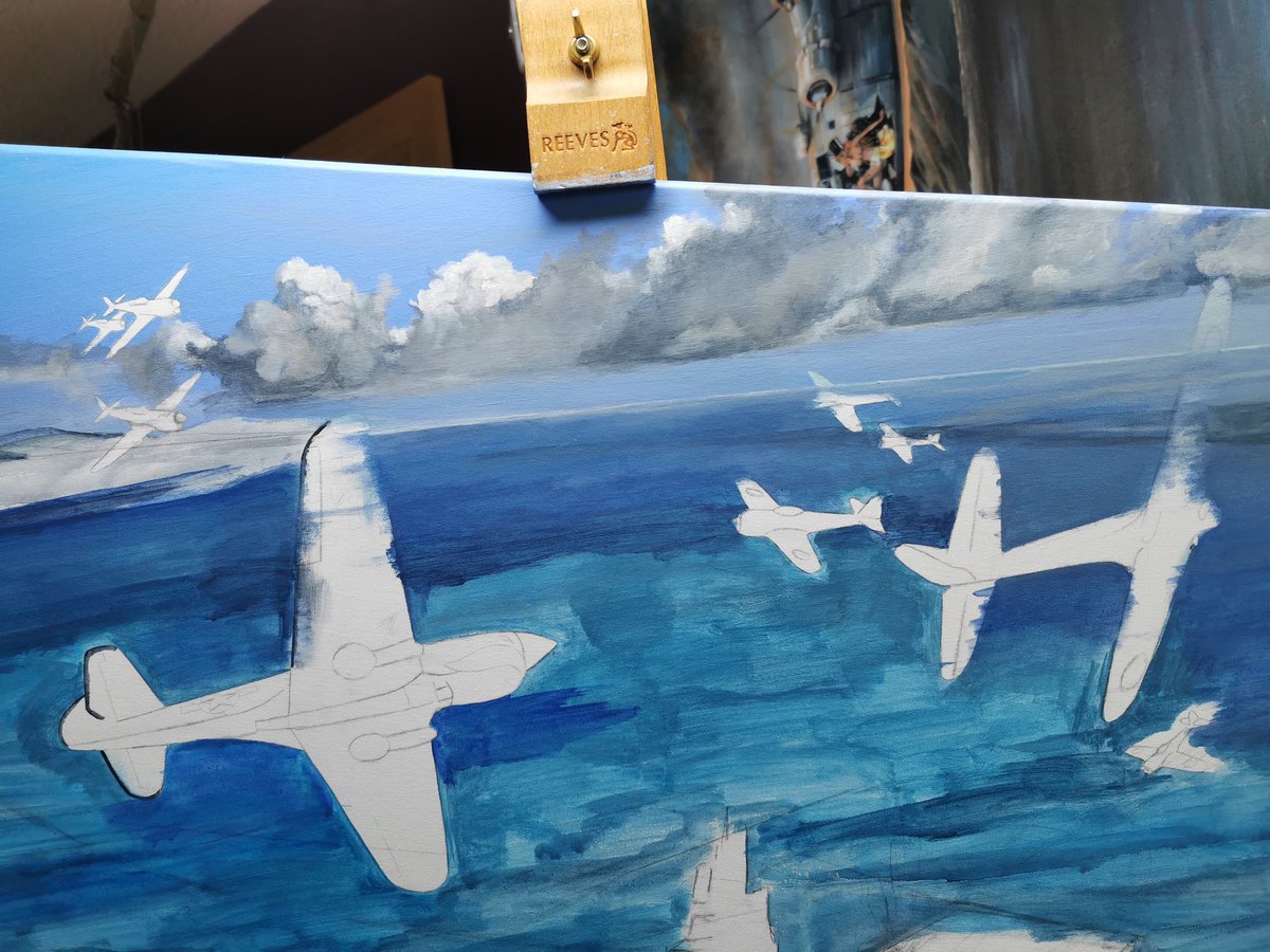 lraviationart's tweet photo. Here's the next WIP. More P-40s and a lot of ocean. Something a bit unusual... #art #AvGeek #aviation #myart #aviationart #workinprogress #militaryaviation #militaryaircraft #p40warhawk #painting #acryliconcanvas #ArtOfTheDay https://t.co/ASPwdWmAuP