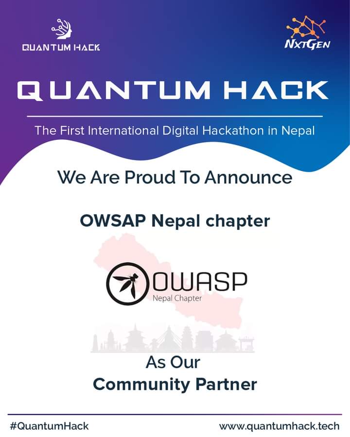 Quantum_Hack's tweet image. We announce Owasp Local Chapter Nepal as our Community Partner for our upcoming online hackathon ‘QuantumHack’. 
Info for QuantumHack: quantumhack.tech
REGISTRATION HAS REOPENED for hackers:
quantumhack.tech/register/index…
Register to attend QuantumHack: 
forms.gle/Wxerbtk6ZSVGrz…