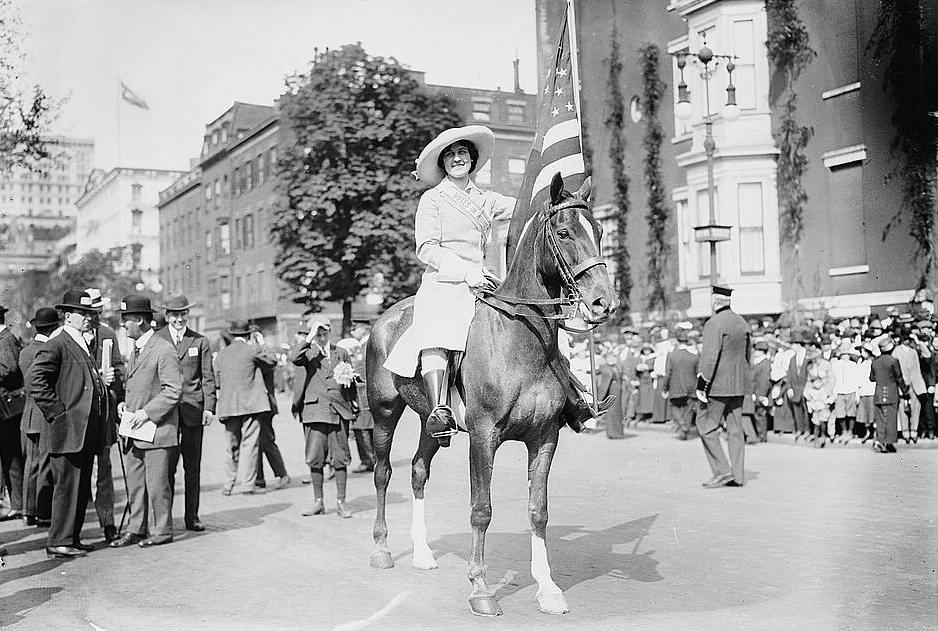 Photo shows suffragist and lawyer Inez Milholland Boissevain (1886-1916) at a women's suffrage parade in New York City, May 3, 1913. 