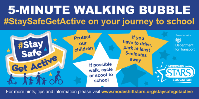 #StaySafeGetActive walking bubbles from @ModeshiftSTARS are a great way to keep the school gates free from cars and encourage everyone to be more active in how they travel to school.

All schools who are registered for Modeshift Stars can access their own walking bubble map.