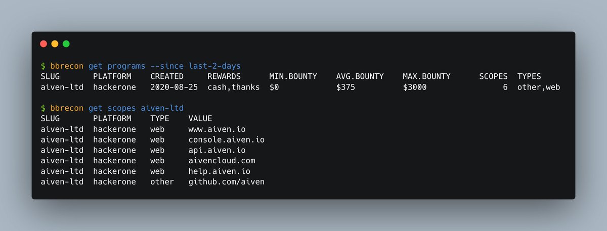 .<a href="/aiven_io/">Aiven</a> just launched a public Bug Bounty program on <a href="/Hacker0x01/">HackerOne</a> 🎉

Find fresh bug bounty programs with github.com/serain/bbrecon

#BugBounty #infosec #CyberSecurity #ethicalhacking