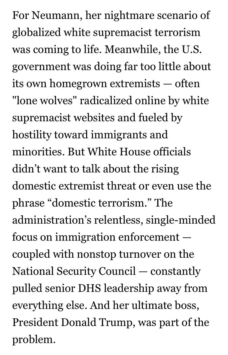 The most significant domestic terror threat to the U.S. comes from white supremacists — not Antifa, gangs, the Mob, or protestors yelling at restaurant patrons.  https://www.politico.com/news/2020/08/26/trump-domestic-extemism-homeland-security-401926 Ask  @DHS_Wolf about it, Congress. And look at who tweets a viral video while ignoring murders.
