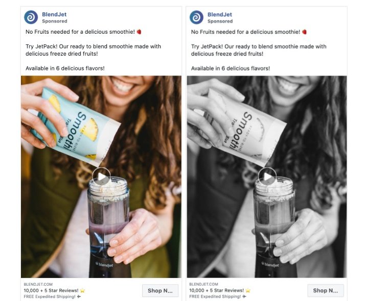 1.  Change to grayscaleMost of the content that's shared on Facebook, is colourful. So changing your creative to grayscale can make it stand out from it's surrounding.